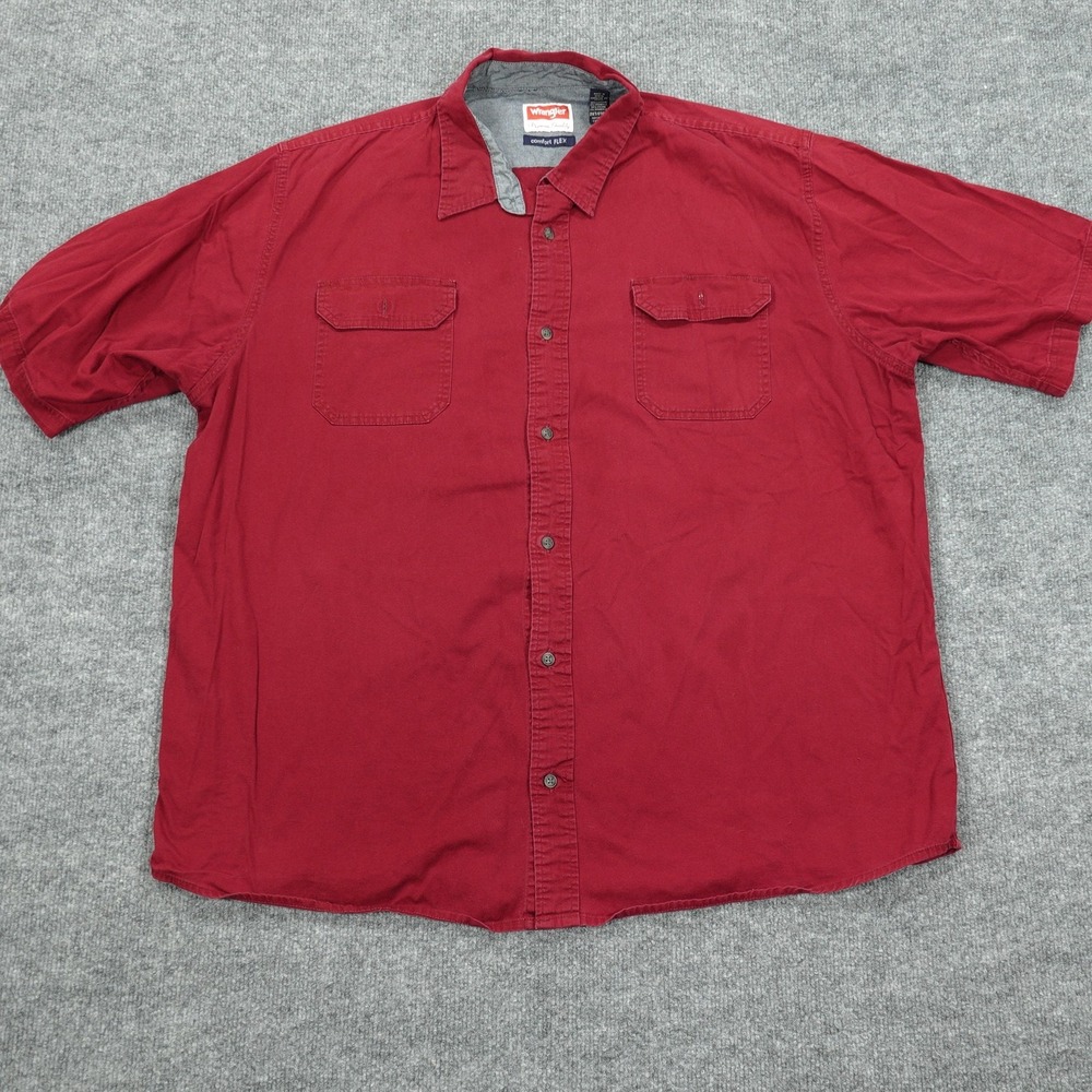 Wrangler Shirt Mens 2XLT Red Short Sleeve Button Up Pockets Relaxed Fit Stretch